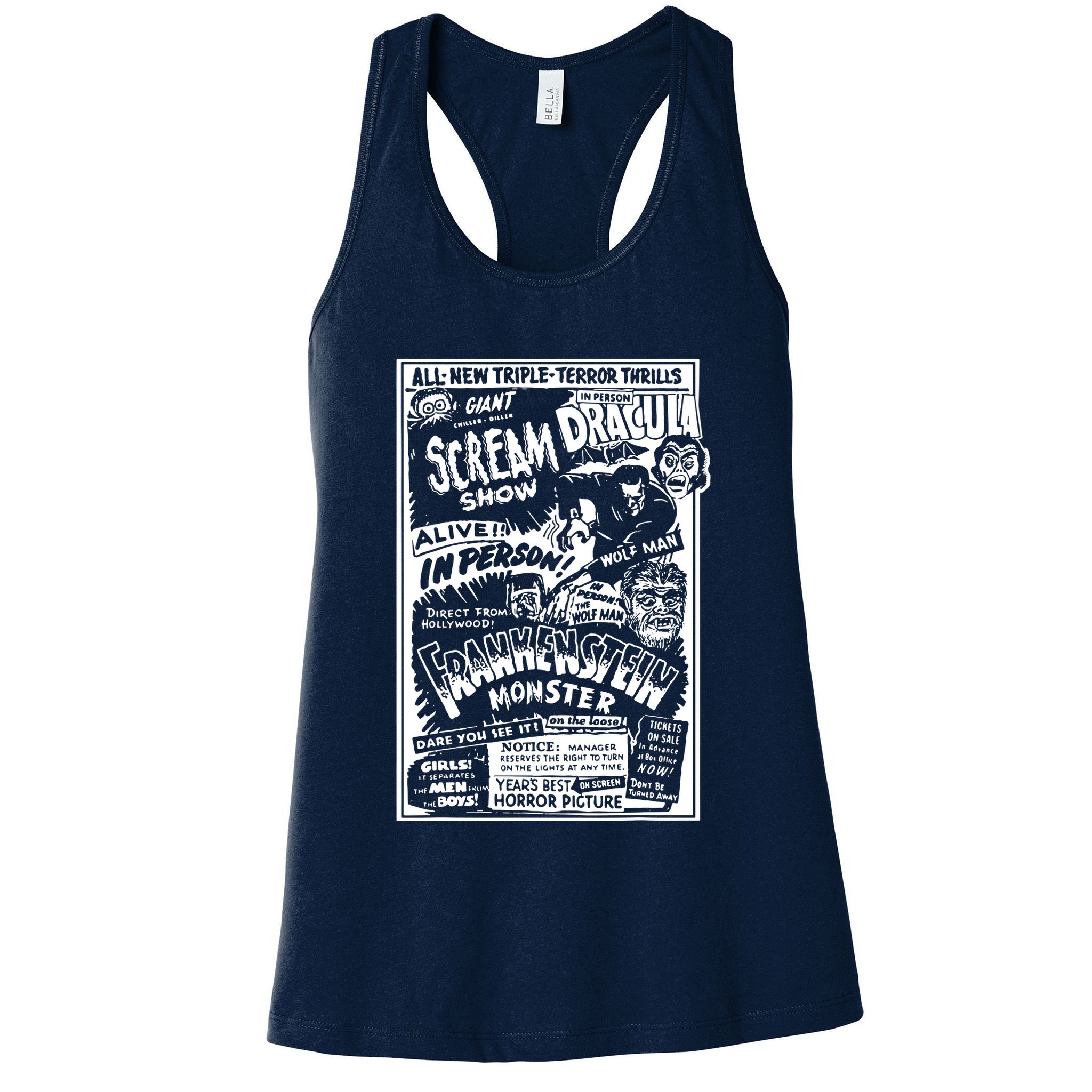 Horror Movie Monsters Mummy Wolfman Dracula Frankenstein Womens Tank Top