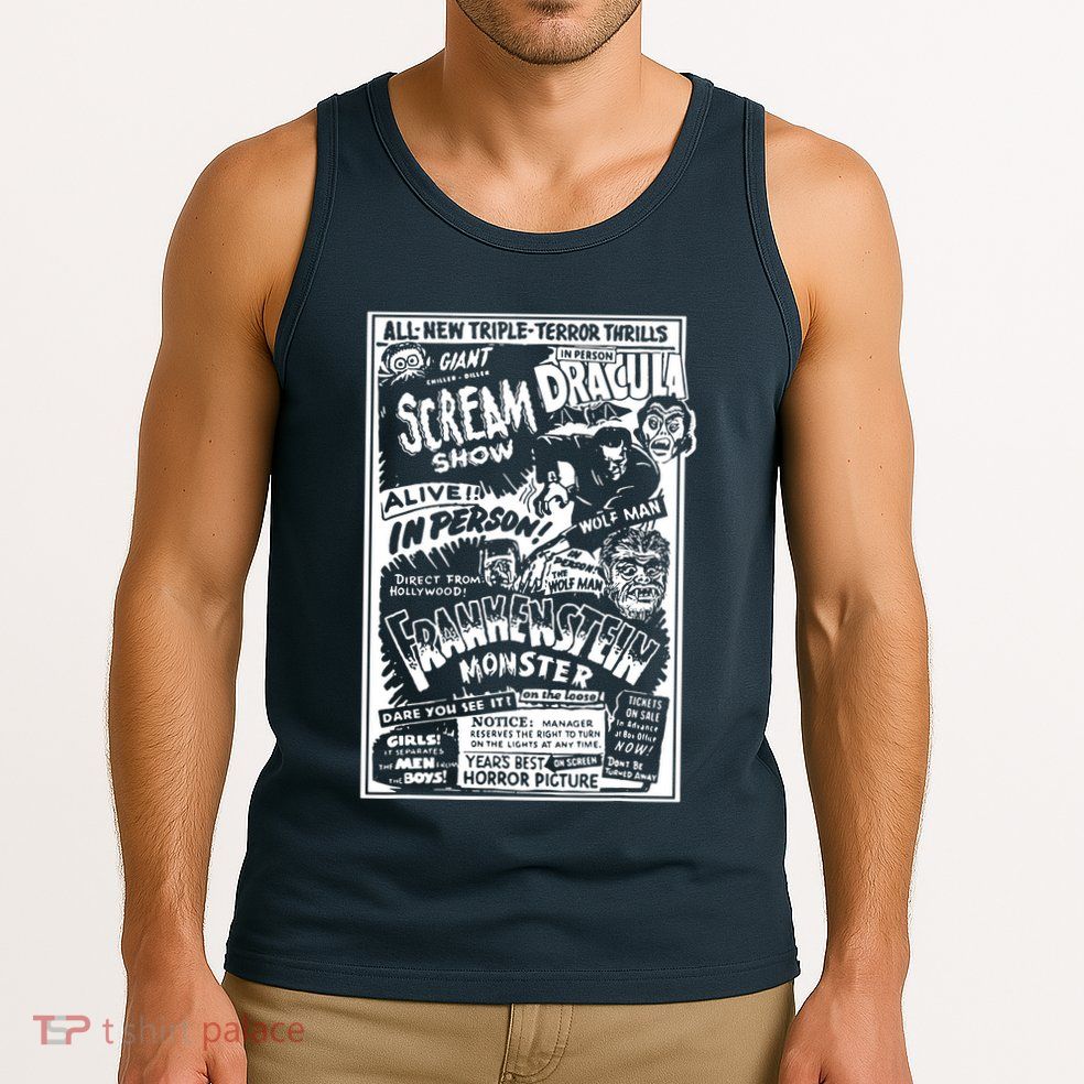 Horror Movie Monsters Mummy Wolfman Dracula Frankenstein Tank Top