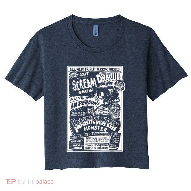 Horror Movie Monsters Mummy Wolfman Dracula Frankenstein Crop Top