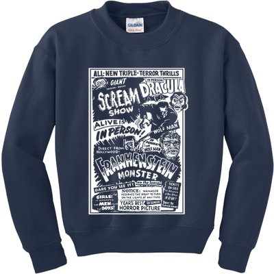 Horror Movie Monsters Mummy Wolfman Dracula Frankenstein Kids Sweatshirt