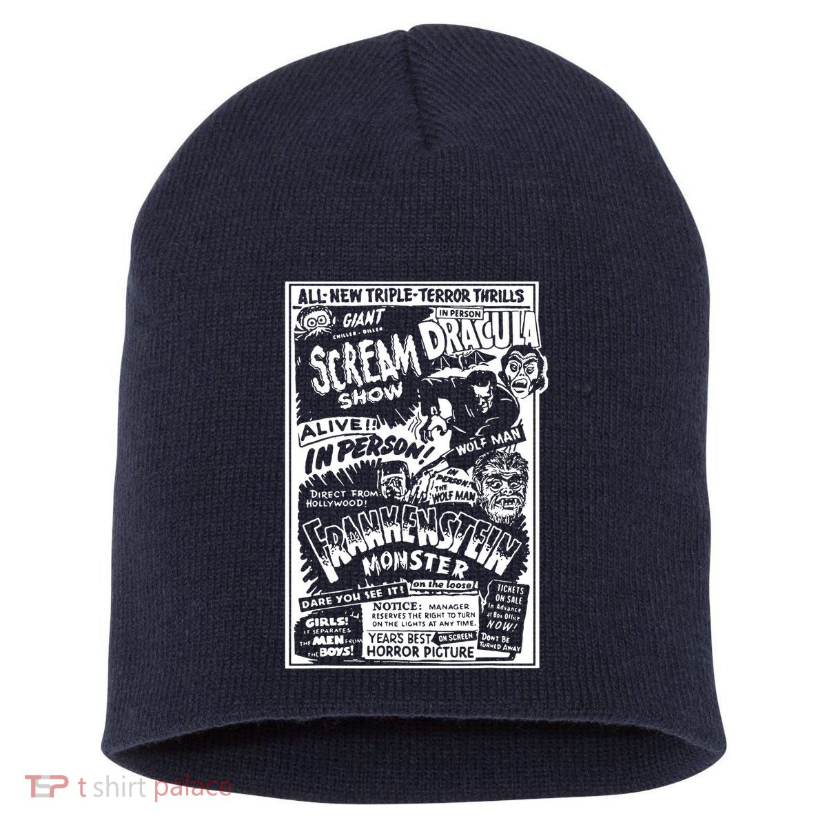 Horror Movie Monsters Mummy Wolfman Dracula Frankenstein Short Acrylic Beanie