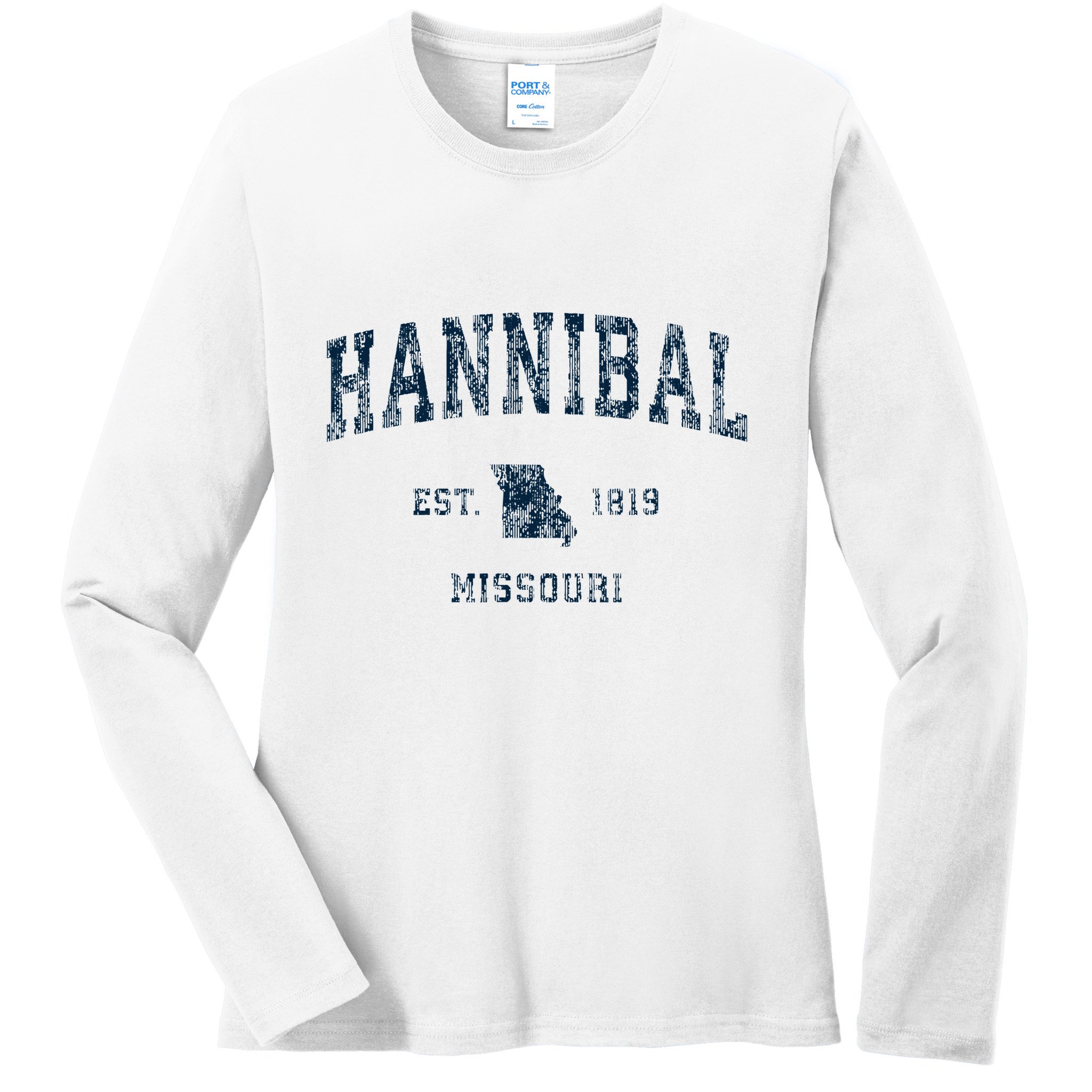 Hannibal Missouri Mo Vintage Sports Design Ladies Long Sleeve Shirt