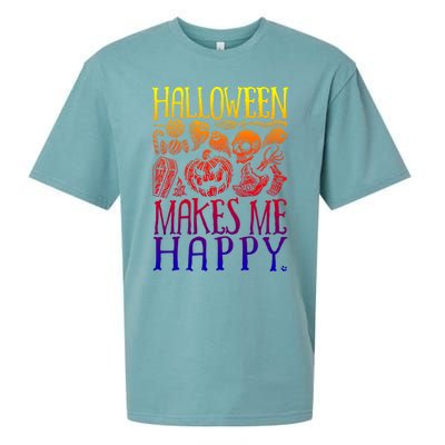 Halloween Makes Me Happy Spooky Stuff Gift Sueded Cloud Jersey T-Shirt