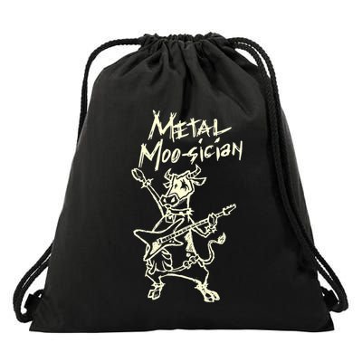 Heavy Metal Moosician Goth Bull Guitar Playing Cow Drawstring Bag