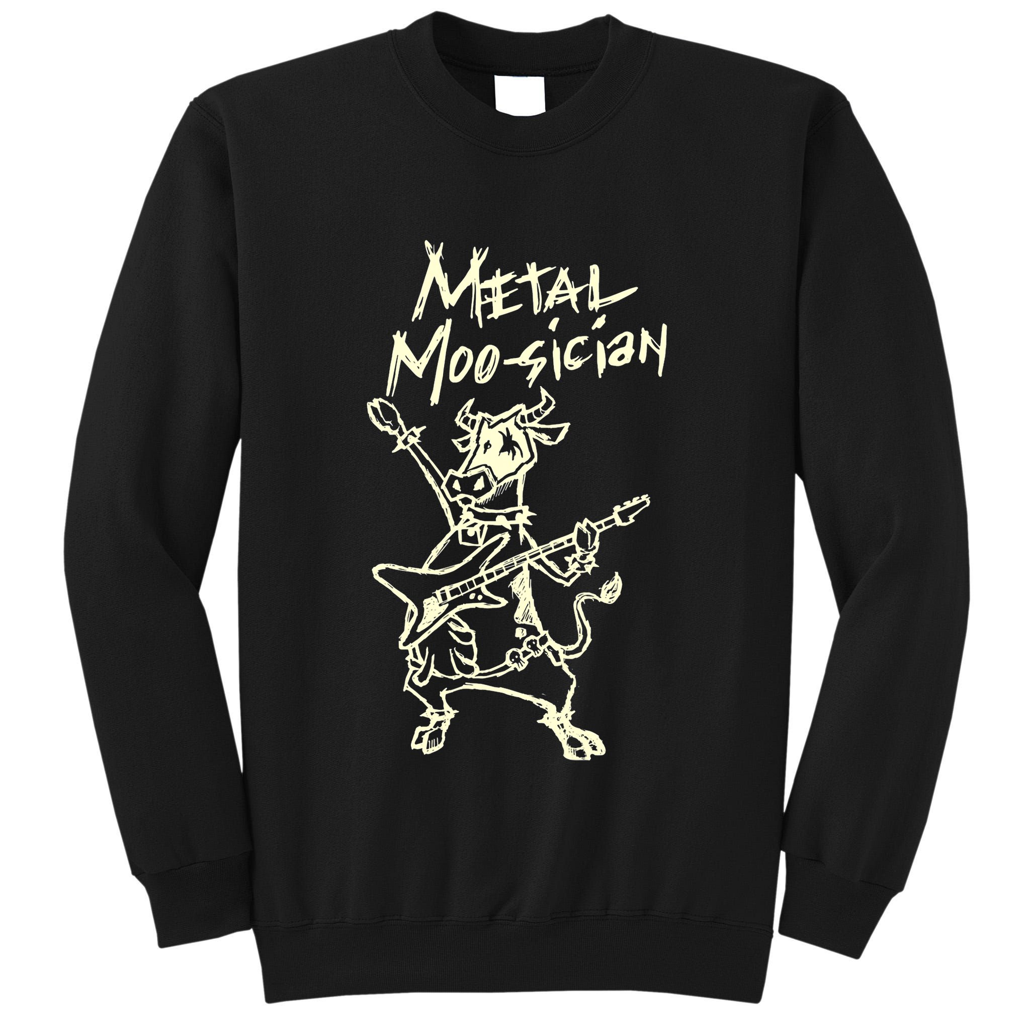 Heavy Metal Moosician Goth Bull Guitar Playing Cow Tall Sweatshirt