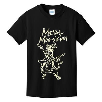 Heavy Metal Moosician Goth Bull Guitar Playing Cow Kids T-Shirt