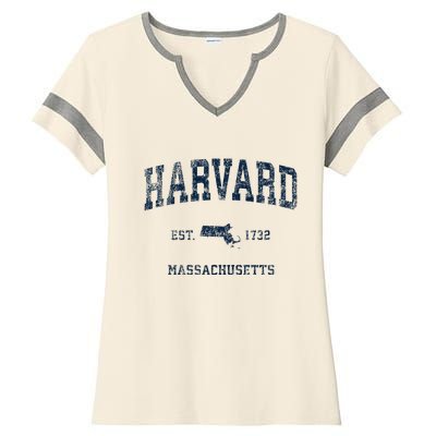 H.A.R.V.A.R.D Massachusetts Ma Vintage Sports Design Ladies Halftime Notch Neck Tee