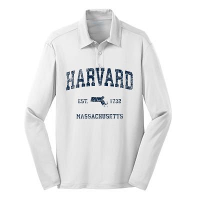 H.A.R.V.A.R.D Massachusetts Ma Vintage Sports Design Silk Touch Performance Long Sleeve Polo