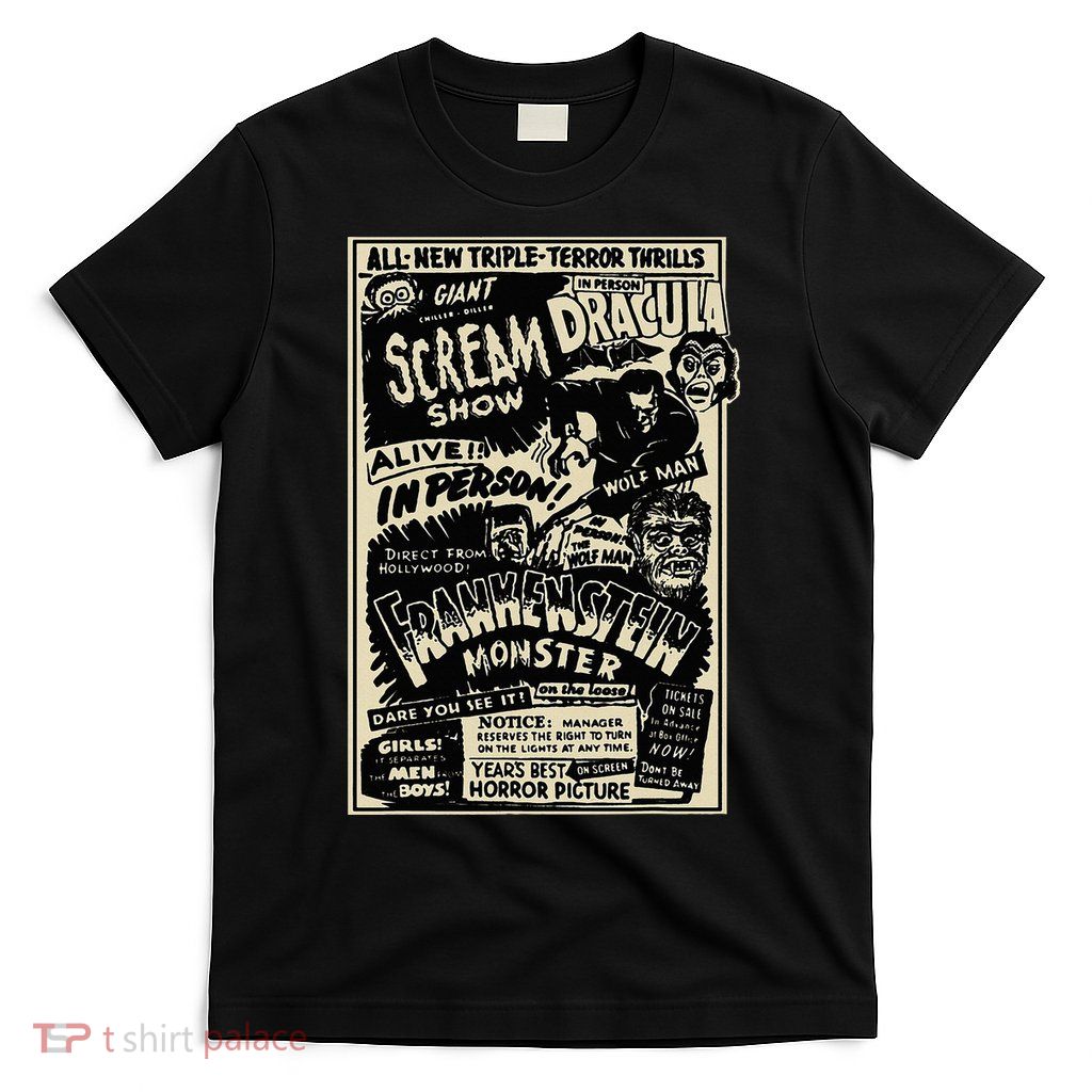 Horror Movie Monster Mummy Dracula Werewolf Frankenstein T-Shirt