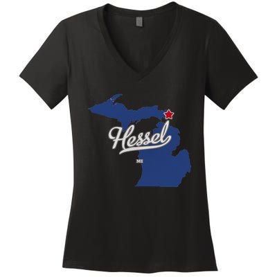 Hessel Michigan MI Map Women's V-Neck T-Shirt