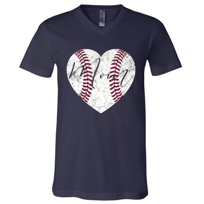 Heart Mom Mother's Day Christmas Baseball Softball Gift V-Neck T-Shirt