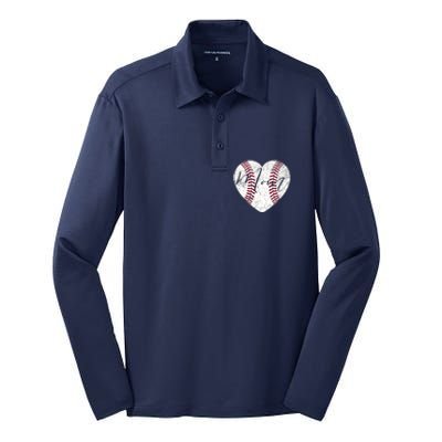 Heart Mom Mother's Day Christmas Baseball Softball Gift Silk Touch Performance Long Sleeve Polo