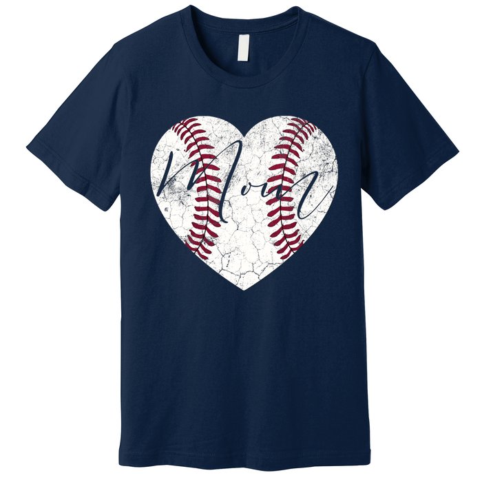 Heart Mom Mother's Day Christmas Baseball Softball Gift Premium T-Shirt