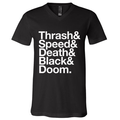 Heavy Metal Music Fan List Thrash Speed Doom Death Black V-Neck T-Shirt