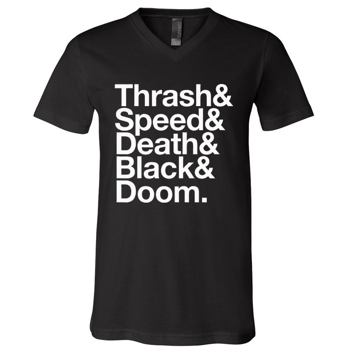 Heavy Metal Music Fan List Thrash Speed Doom Death Black V-Neck T-Shirt