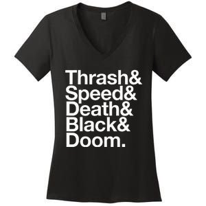 Heavy Metal Music Fan List Thrash Speed Doom Death Black Women's V-Neck T-Shirt