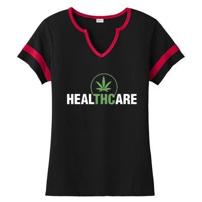 Healthcare Medical Marijuana Weed Leaf Funny Happy 420 Day Ladies Halftime Notch Neck Tee