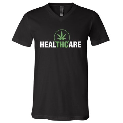 Healthcare Medical Marijuana Weed Leaf Funny Happy 420 Day V-Neck T-Shirt