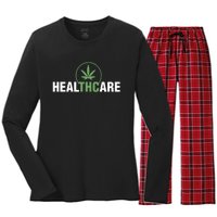 Healthcare Medical Marijuana Weed Leaf Funny Happy 420 Day Women's Long Sleeve Flannel Pajama Set 