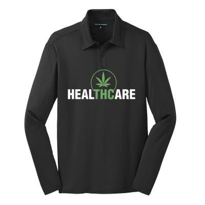 Healthcare Medical Marijuana Weed Leaf Funny Happy 420 Day Silk Touch Performance Long Sleeve Polo