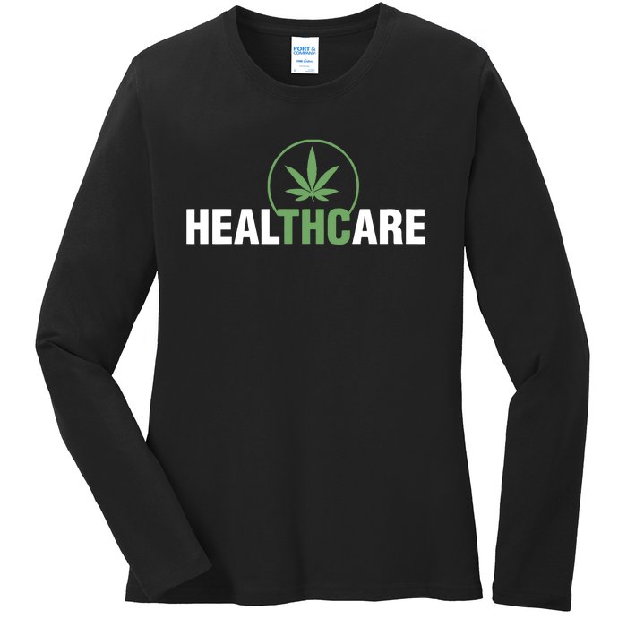 Healthcare Medical Marijuana Weed Leaf Funny Happy 420 Day Ladies Long Sleeve Shirt