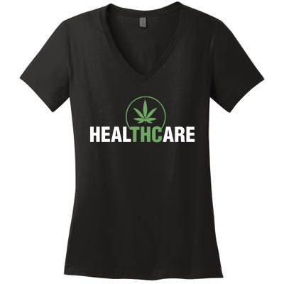 Healthcare Medical Marijuana Weed Leaf Funny Happy 420 Day Women's V-Neck T-Shirt