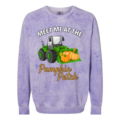 Halloween Meet Me At The Pumpkin Patch Tractor Pumpkins Gift Colorblast Crewneck Sweatshirt