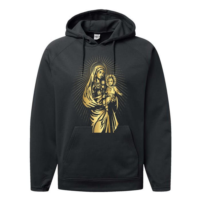 Holy Mother Mary Mother of Jesus Vintage Catholic Performance Fleece Hoodie