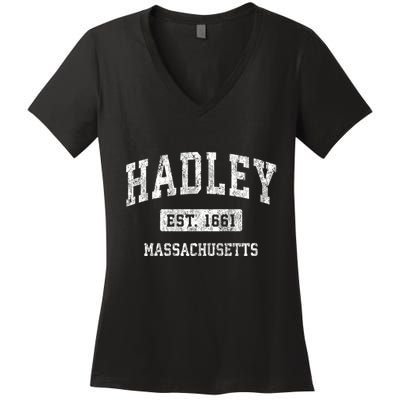 Hadley Massachusetts Ma Vintage Sports Women's V-Neck T-Shirt