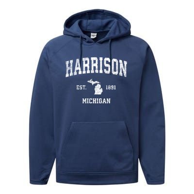 Harrison Michigan Mi Vintage Established Sports Design Performance Fleece Hoodie