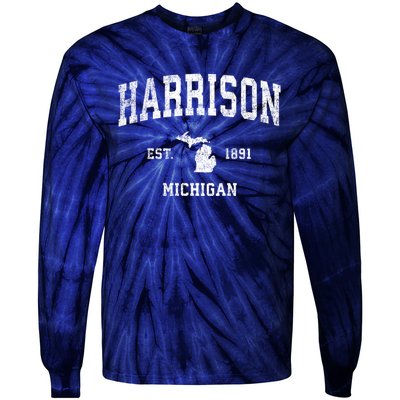 Harrison Michigan Mi Vintage Established Sports Design Tie-Dye Long Sleeve Shirt