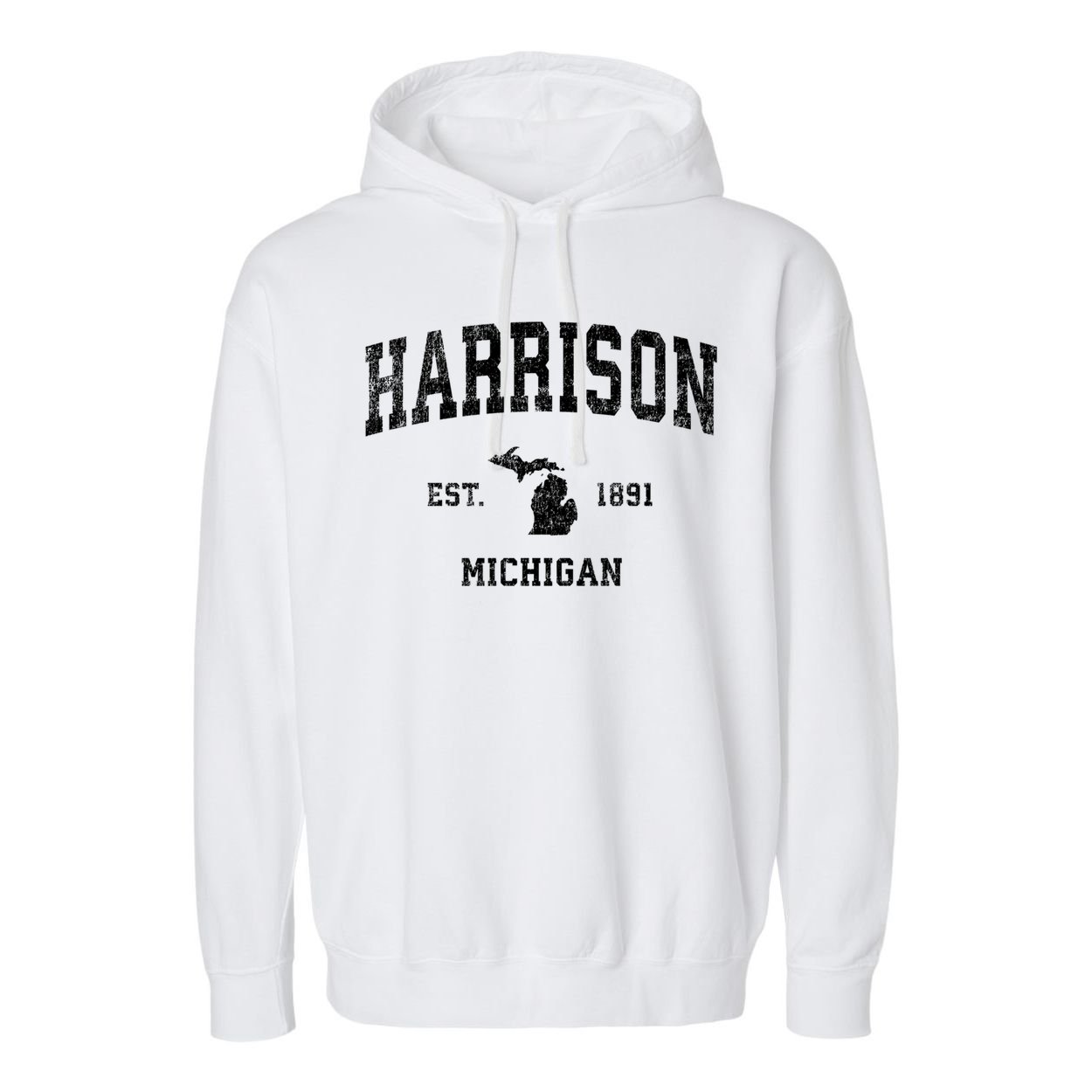 Harrison Michigan Mi Vintage Established Sports Design Garment-Dyed Fleece Hoodie