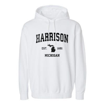 Harrison Michigan Mi Vintage Established Sports Design Garment-Dyed Fleece Hoodie