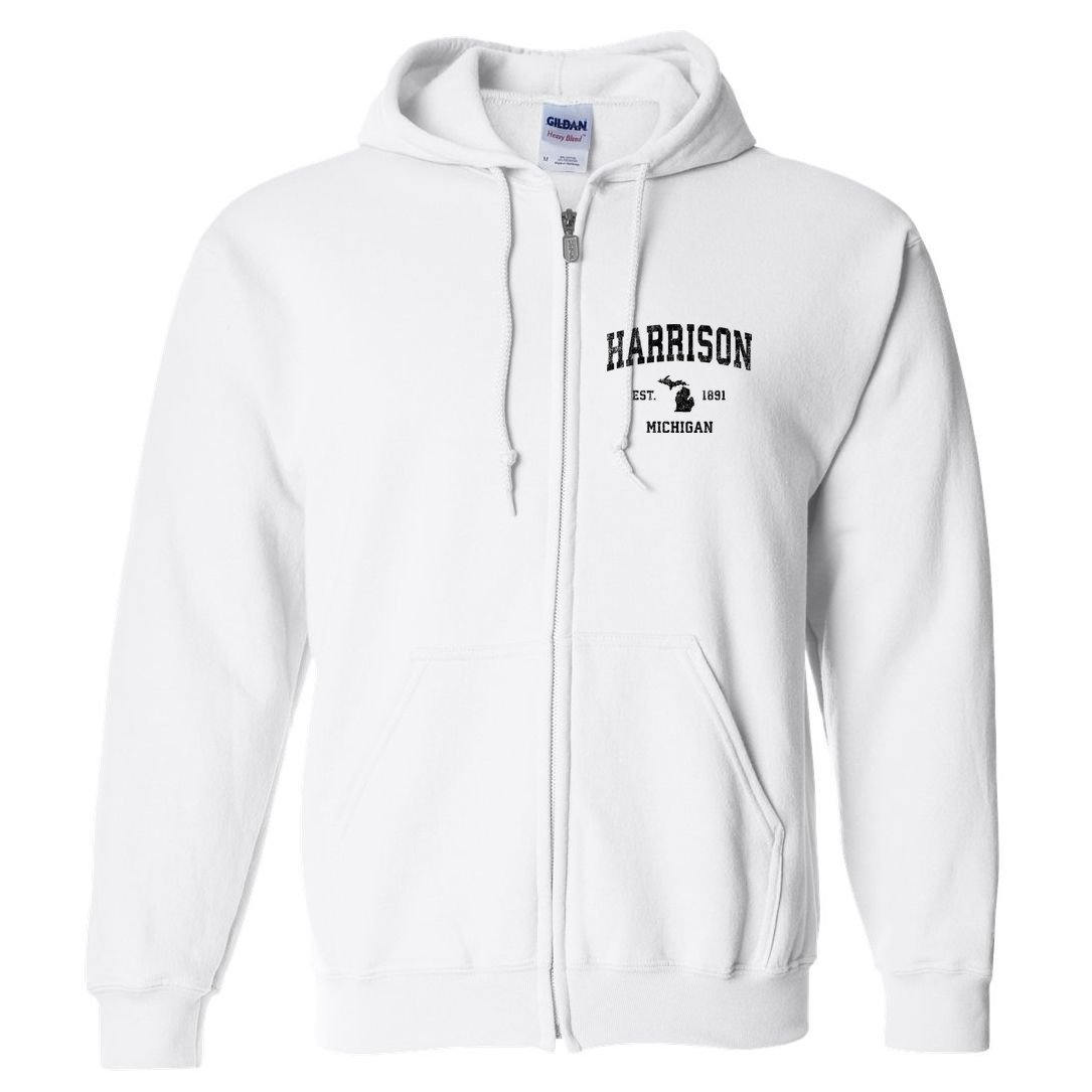 Harrison Michigan Mi Vintage Established Sports Design Full Zip Hoodie