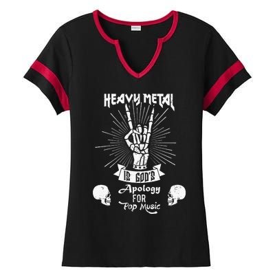 Heavy Metal Music Is Gods Apology Funny Pun Gift Ladies Halftime Notch Neck Tee