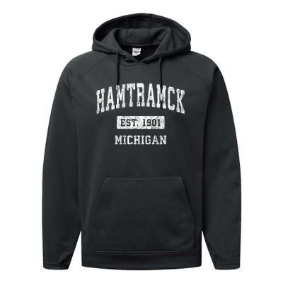 Hamtramck Michigan Mi Vintage Sports Performance Fleece Hoodie