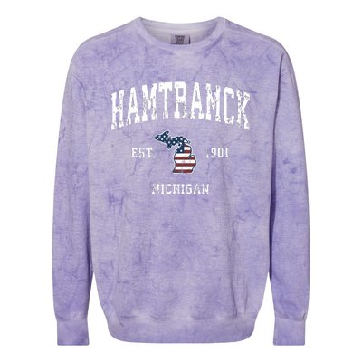 Hamtramck Michigan Mi Vintage American Flag Sports Design Colorblast Crewneck Sweatshirt