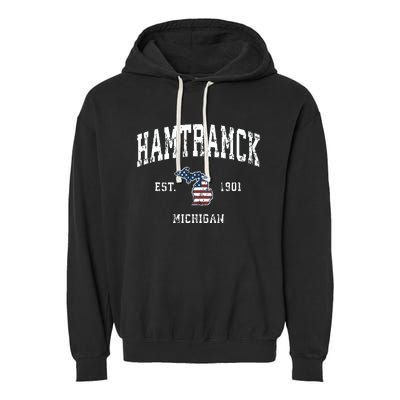 Hamtramck Michigan Mi Vintage American Flag Sports Design Garment-Dyed Fleece Hoodie