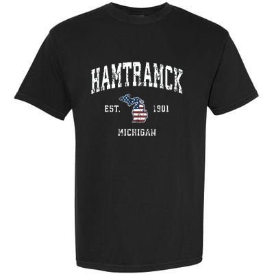 Hamtramck Michigan Mi Vintage American Flag Sports Design Garment-Dyed Heavyweight T-Shirt