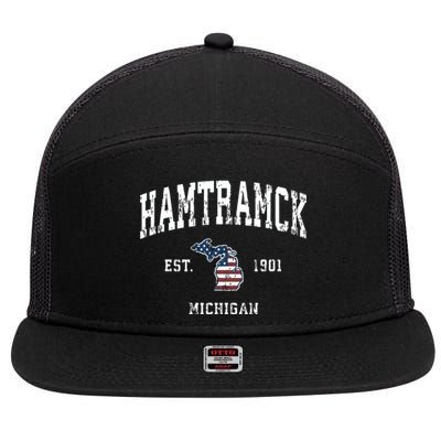 Hamtramck Michigan Mi Vintage American Flag Sports Design 7 Panel Mesh Trucker Snapback Hat