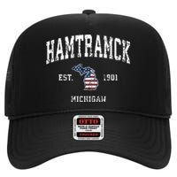 Hamtramck Michigan Mi Vintage American Flag Sports Design High Crown Mesh Back Trucker Hat