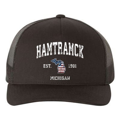 Hamtramck Michigan Mi Vintage American Flag Sports Design Yupoong Adult 5-Panel Trucker Hat