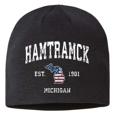 Hamtramck Michigan Mi Vintage American Flag Sports Design Sustainable Beanie