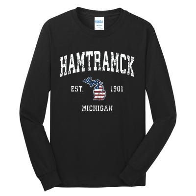 Hamtramck Michigan Mi Vintage American Flag Sports Design Tall Long Sleeve T-Shirt