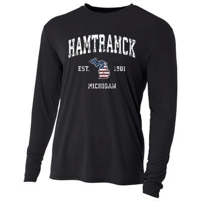 Hamtramck Michigan Mi Vintage American Flag Sports Design Cooling Performance Long Sleeve Crew