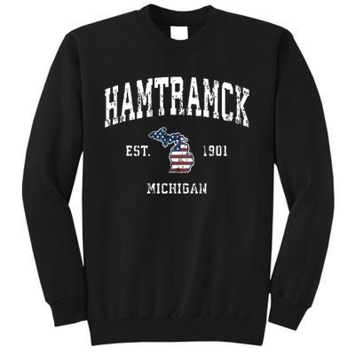 Hamtramck Michigan Mi Vintage American Flag Sports Design Tall Sweatshirt