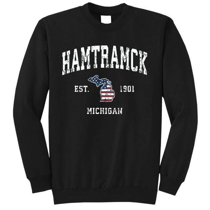 Hamtramck Michigan Mi Vintage American Flag Sports Design Tall Sweatshirt