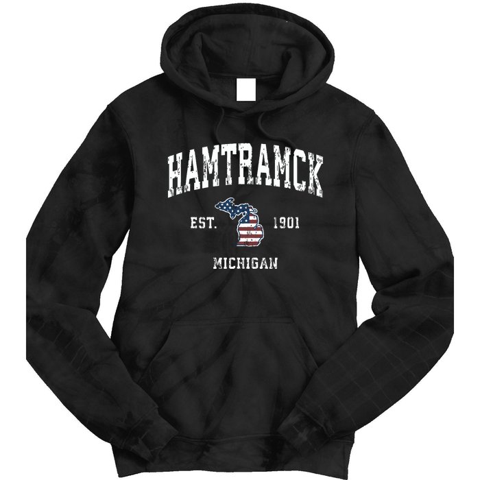 Hamtramck Michigan Mi Vintage American Flag Sports Design Tie Dye Hoodie