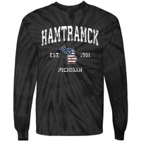 Hamtramck Michigan Mi Vintage American Flag Sports Design Tie-Dye Long Sleeve Shirt