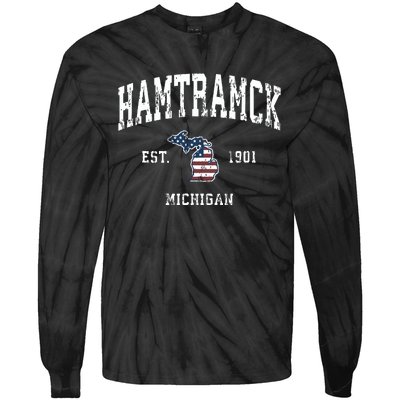 Hamtramck Michigan Mi Vintage American Flag Sports Design Tie-Dye Long Sleeve Shirt